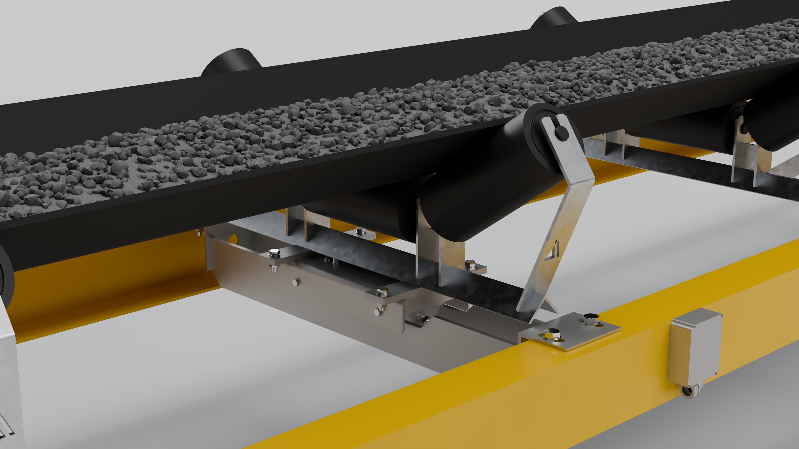 CBW1-1 compact belt weigher under a loaded belt, close-up