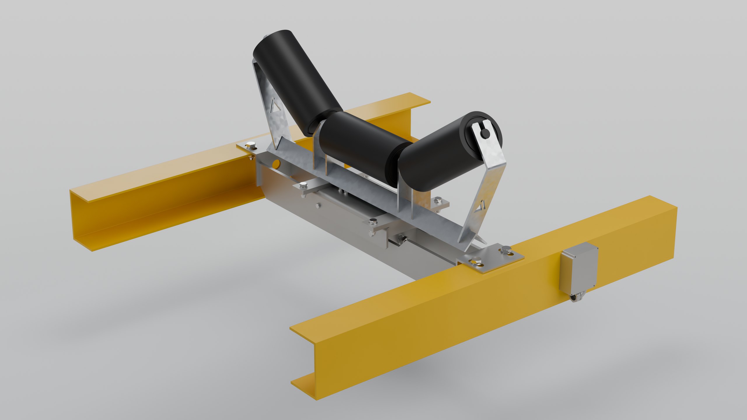 CBW1-1 compact belt weigher with its weigh idler on conveyor stringers