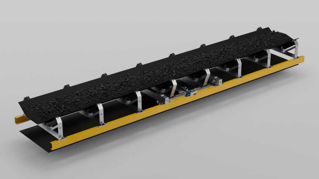 Accurate Industries PBW4-2 belt weigher weighing coal on a loaded belt
