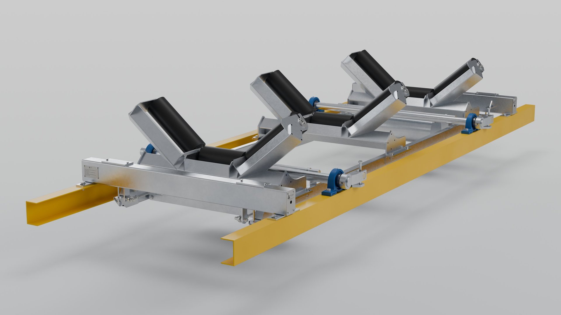 PBW4-3 weigh idlers from a low angle, close-up