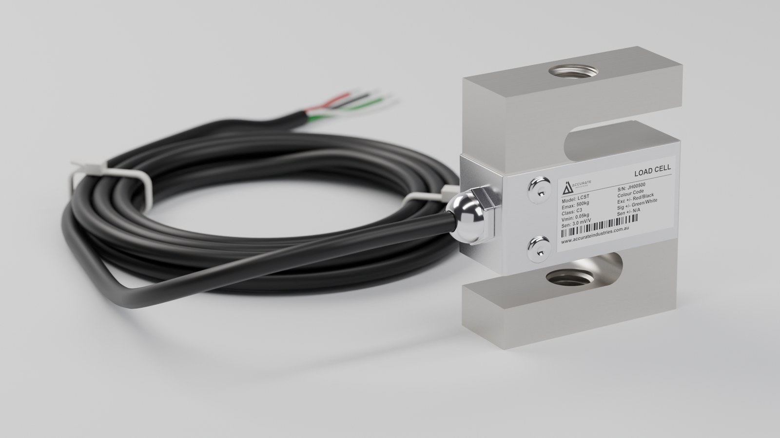 S type tension load cell for a belt weigher, with cable and bare wire ends