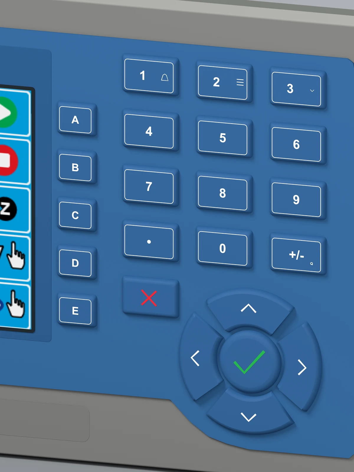 Close-up of the EMC ModWeigh MP1 keypad and navigation keys